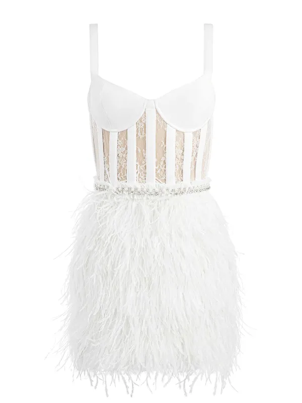 Women Alice and Olivia Xia Sheer Bustier Feathered Mini Dress