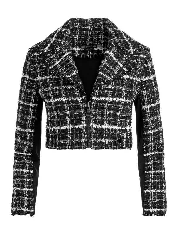 Women Alice and Olivia Yardley Cropped Fray Hem Jacket