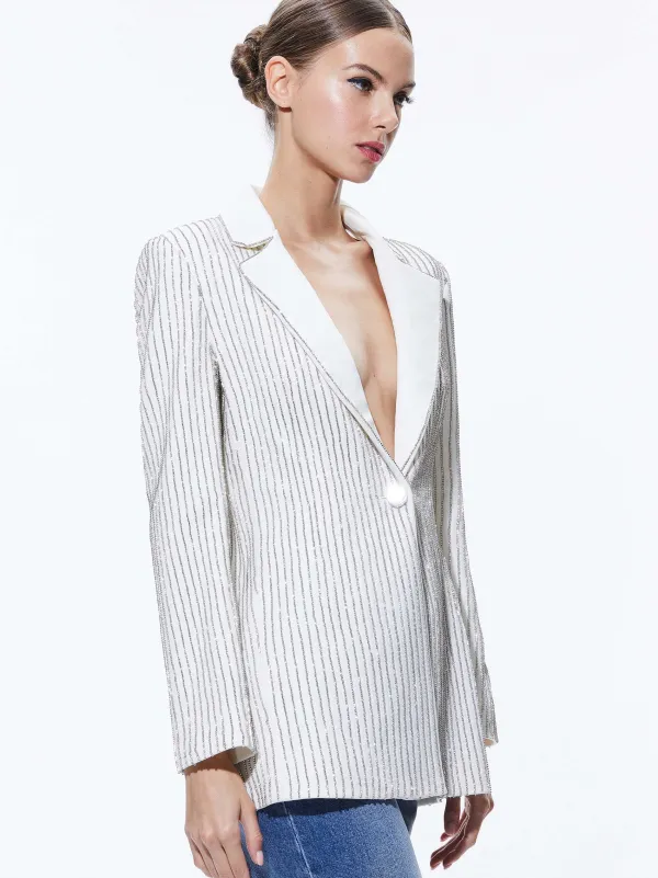Women Alice and Olivia Yona Pinstripe Embellished Blazer