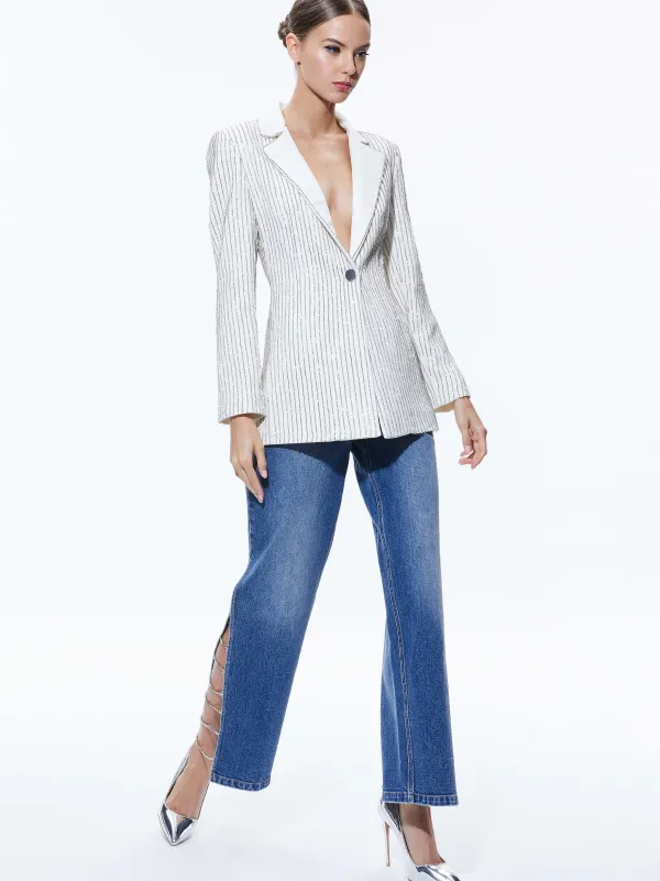Women Alice and Olivia Yona Pinstripe Embellished Blazer