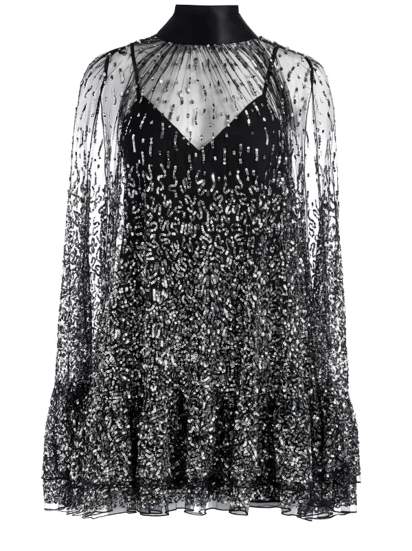 Women Alice and Olivia Zenon Sequin Cape Mini Dress