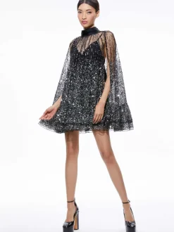 Women Alice and Olivia Zenon Sequin Cape Mini Dress