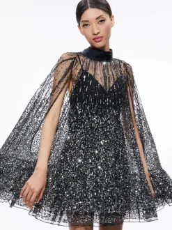 Women Alice and Olivia Zenon Sequin Cape Mini Dress
