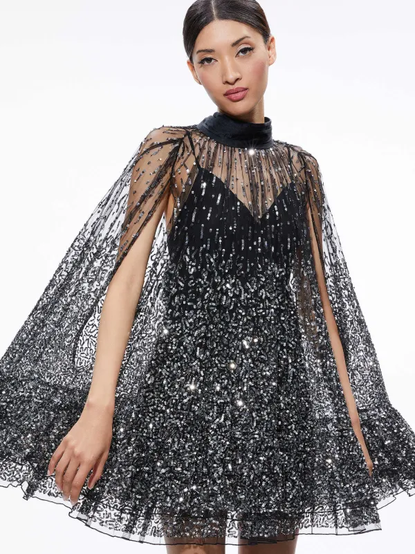Women Alice and Olivia Zenon Sequin Cape Mini Dress